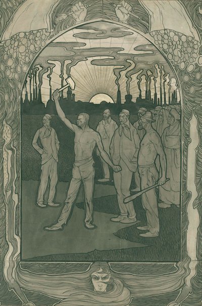 Factory workers stand strong united, 1900 by Jan van der Vaardt